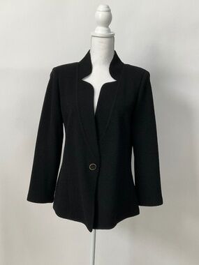 ST. JOHN Knit Single-Button Black Blazer Jacket – Size 14